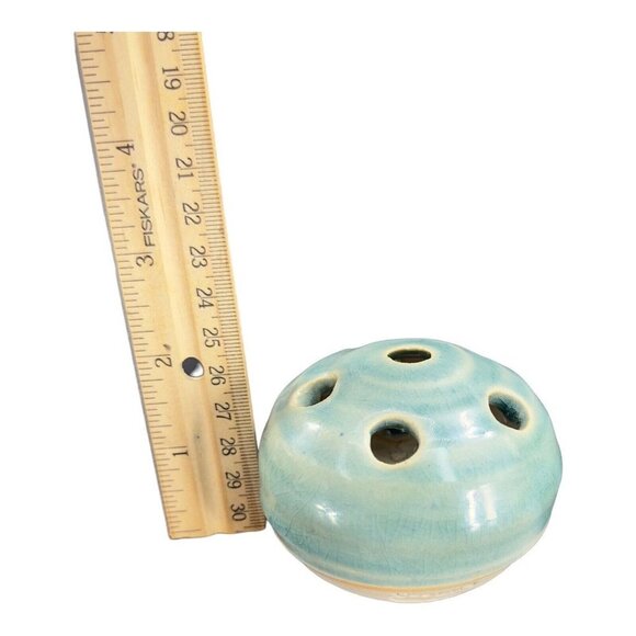 Studio Art Pottery Flower Frog Light Green Glaze Pottery Hand Made Stoneware VTG - Picture 9 of 11